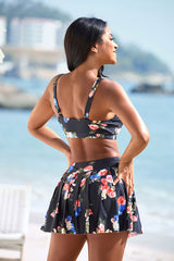 Floral Print Scoop Neck Pretty Bikini Top & Pleated Skirt