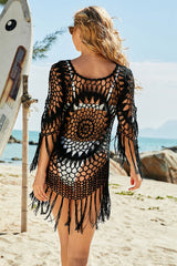 Revneu Black Tassels Hollow-Out Feminine Knitted Beachwear