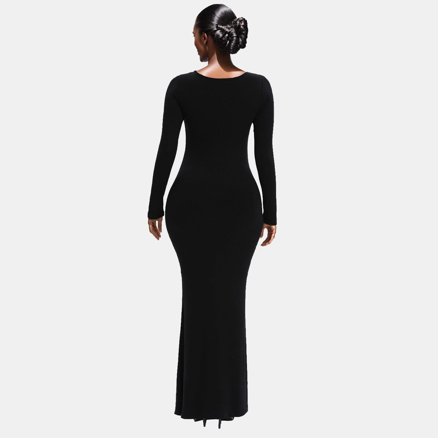 Built-In Shaper Long Sleeve Square Neck Maxi Dress