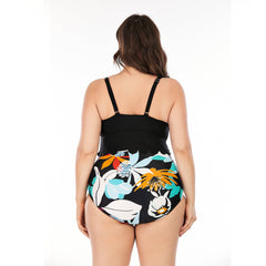SiySiy Plus Size Swimsuit with Shorts Wavy Two Piece Swimsuit Floral Print Swimwear