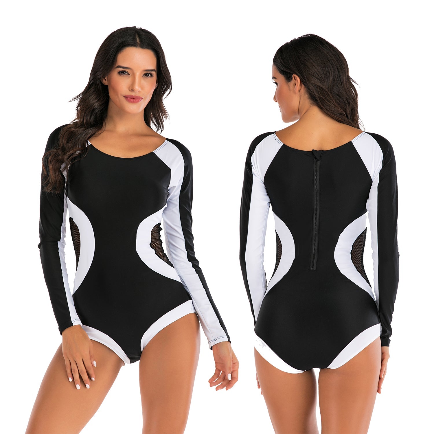 Swimwear One Piece Bathing Suit Rash Guard Zipper Swimsuit