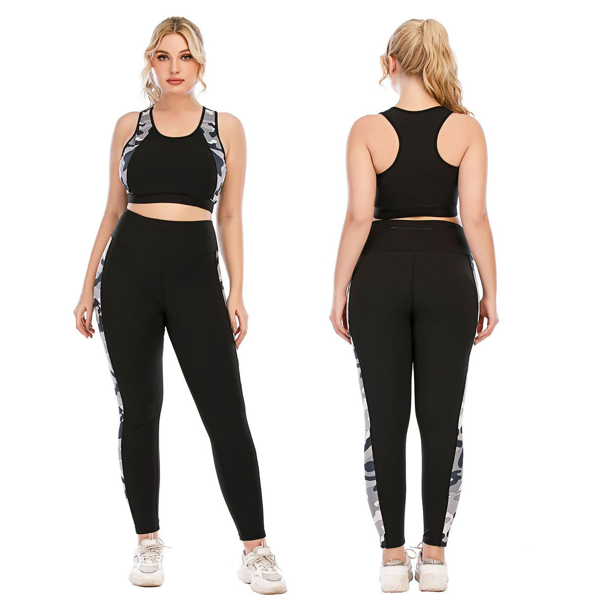 Plus Size Yoga Clothes Black Workout Set for Women