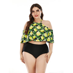 SiySiy Plus Size Tankini Swimsuit with Triangle Bottom Off Shoulder Two Piece Swimsuit Fruit Print Swimsuit