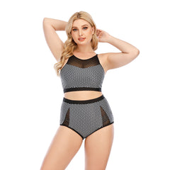 SiySiy Plus Size Two Piece Black Gauze Swimsuit Triangle Bottom Mesh Pattern Swimsuit