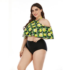 SiySiy Plus Size Tankini Swimsuit with Triangle Bottom Off Shoulder Two Piece Swimsuit Fruit Print Swimsuit