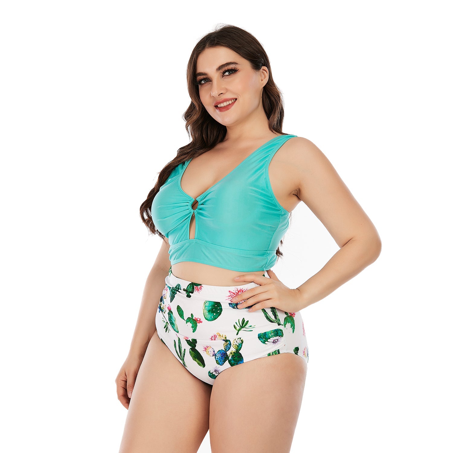 SiySiy Plus Size Two Piece Swimsuit Chest Buckle Fruit Pattern Swimsuit