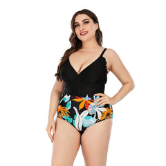 SiySiy Plus Size Swimsuit with Shorts Wavy Two Piece Swimsuit Floral Print Swimwear
