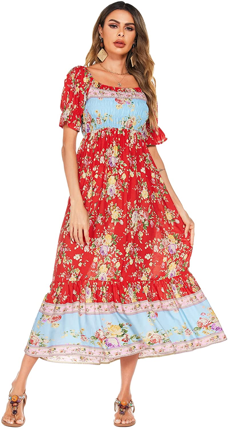 Smocked Floral Print Dress