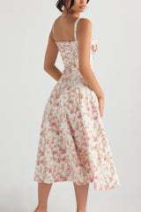 Floral Printed And Colorful Bustier Midi Sundress