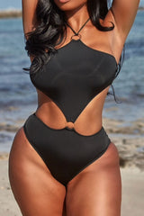 Solid Color Halter Collar On-trend Cutout One Piece Swimwear